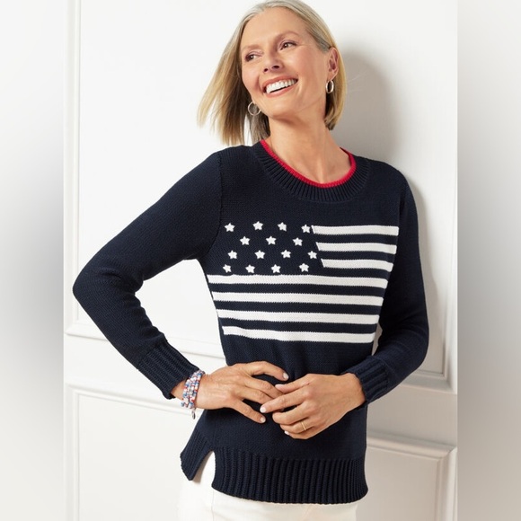 Talbots Sweaters - Talbots FLAG CREWNECK SWEATER Blue American knit pullover